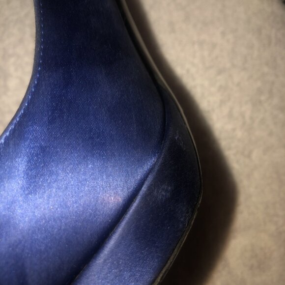 CHANEL Satin Pearl Embellished CC Logo Heels Pumps Shoes Black/blue - Picture 15 of 16